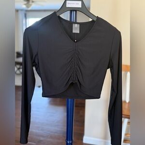Calia Cropped Black Ruched Long Sleeve, Size Small